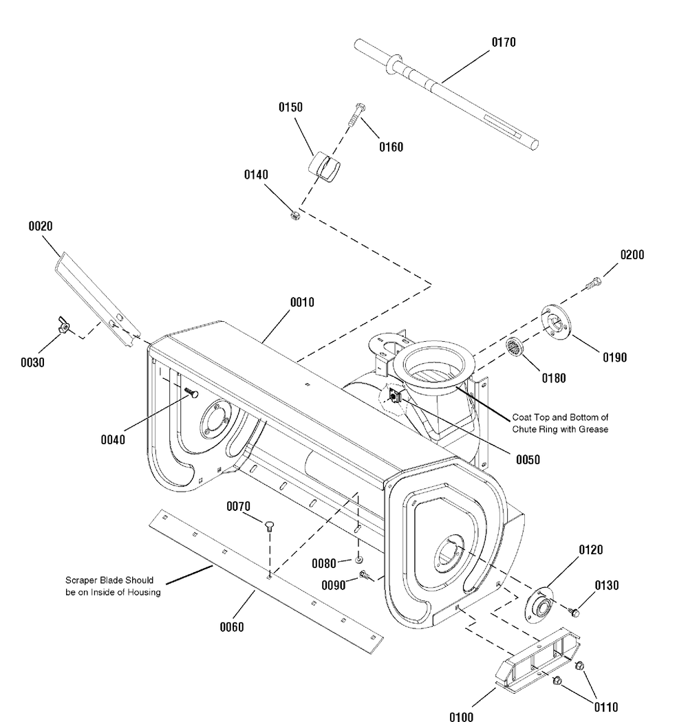 Auger Housing Group Diagram and Parts List for 1695790-LP25941-1338PE 2010 Briggs and Stratton Snow Blower